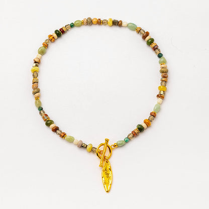 Velatti Gemstone Necklace with Leaf Charm