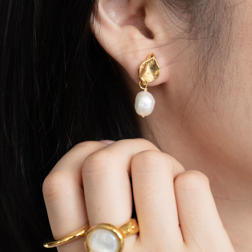Velatti Mini Leaf Studs with Gem Drop