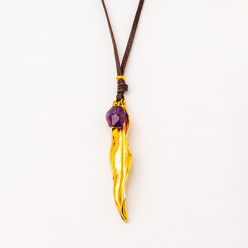 Velatti Leaf Pendant with Gem Necklace
