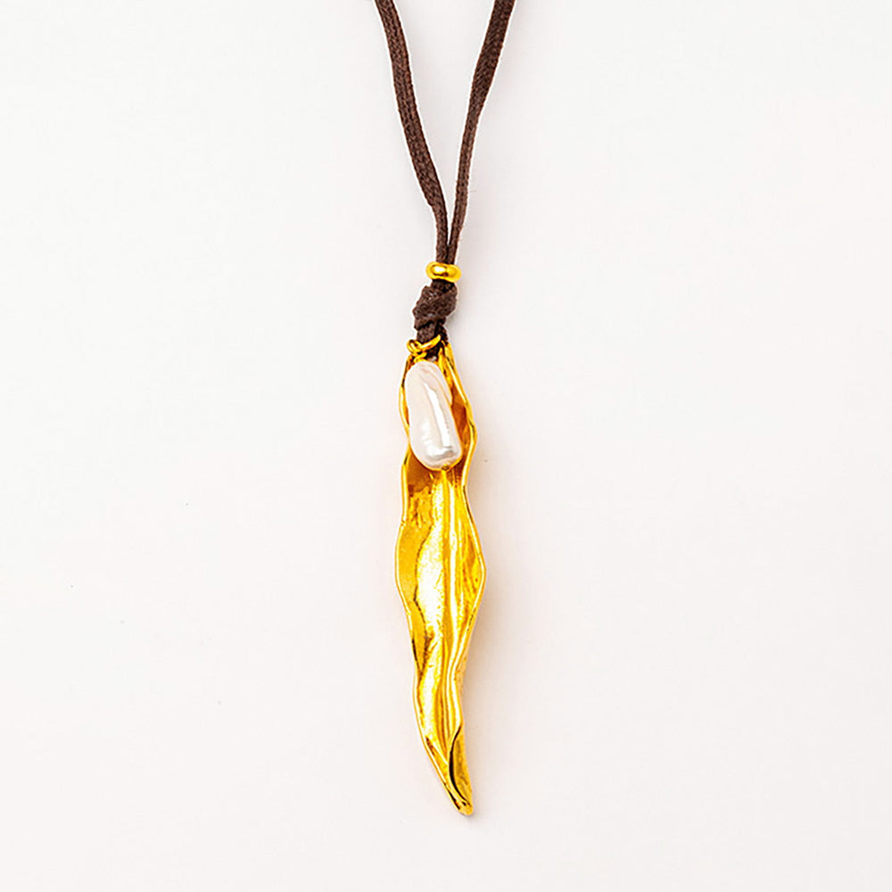 Velatti Leaf Pendant with Gem Necklace