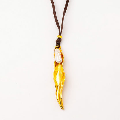 Velatti Leaf Pendant with Gem Necklace
