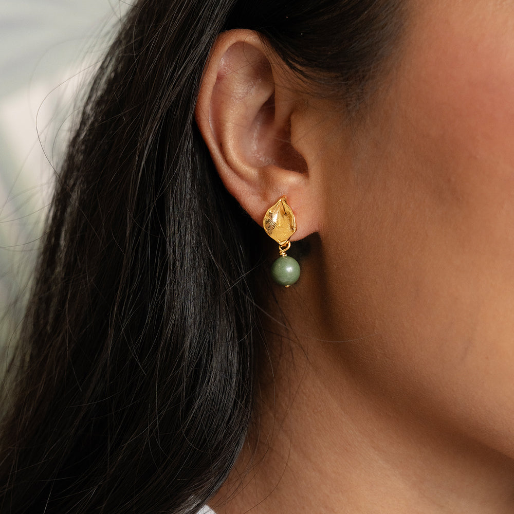Velatti Mini Leaf Stud with Jade