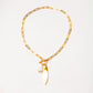 Velatti Short Link Necklace with Leaf Charm and Pearl (Pre-Order)