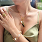 Velatti Short Link Necklace with Leaf Charm and Pearl (Pre-Order)