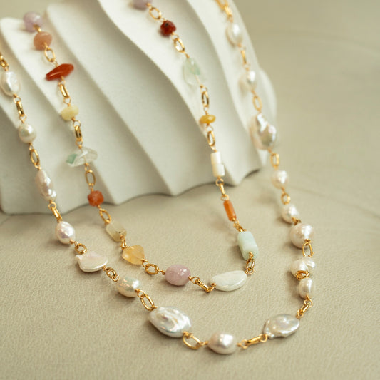 Velatti Long Links Necklace with Gems or Freshwater Pearls