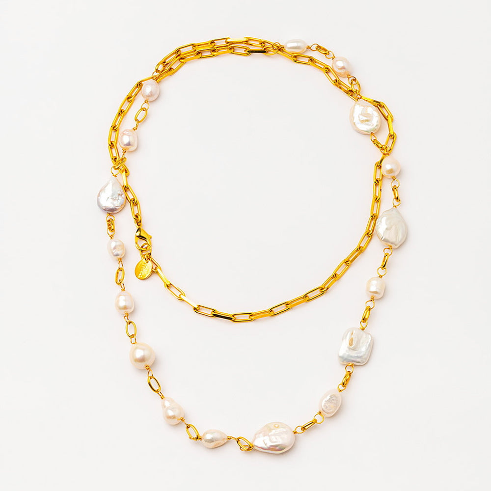 Velatti Long Links Necklace with Gems or Freshwater Pearls