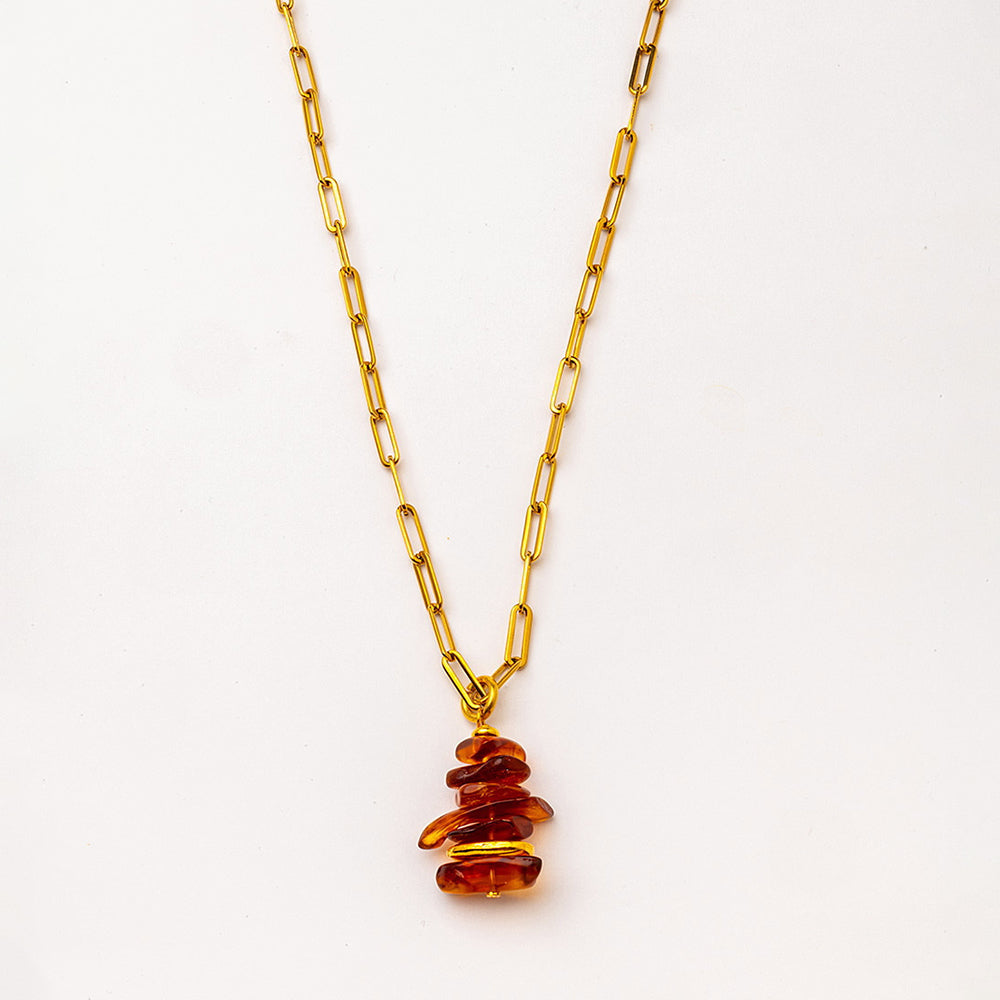 Velatti Stacked Amber Link Chain Necklace