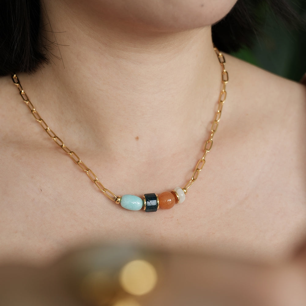 Velatti Gem Stack Link Chain Necklace