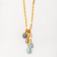 Velatti Long Links Necklace with 5 Gemstone Drop and Charms