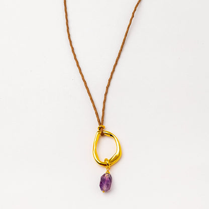 Velatti Circle & Gemstone Necklace with Adjustable Cotton Cord