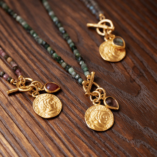 Velatti Gemstone Necklace with Medallion and Gem