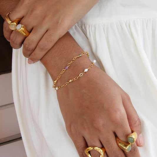 Velatti Multi Baby Pearls or Gems Link Bracelet