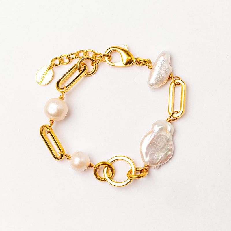 Velatti Multi Shape Link Bracelet with Freshwater Pearls (Pre-order)