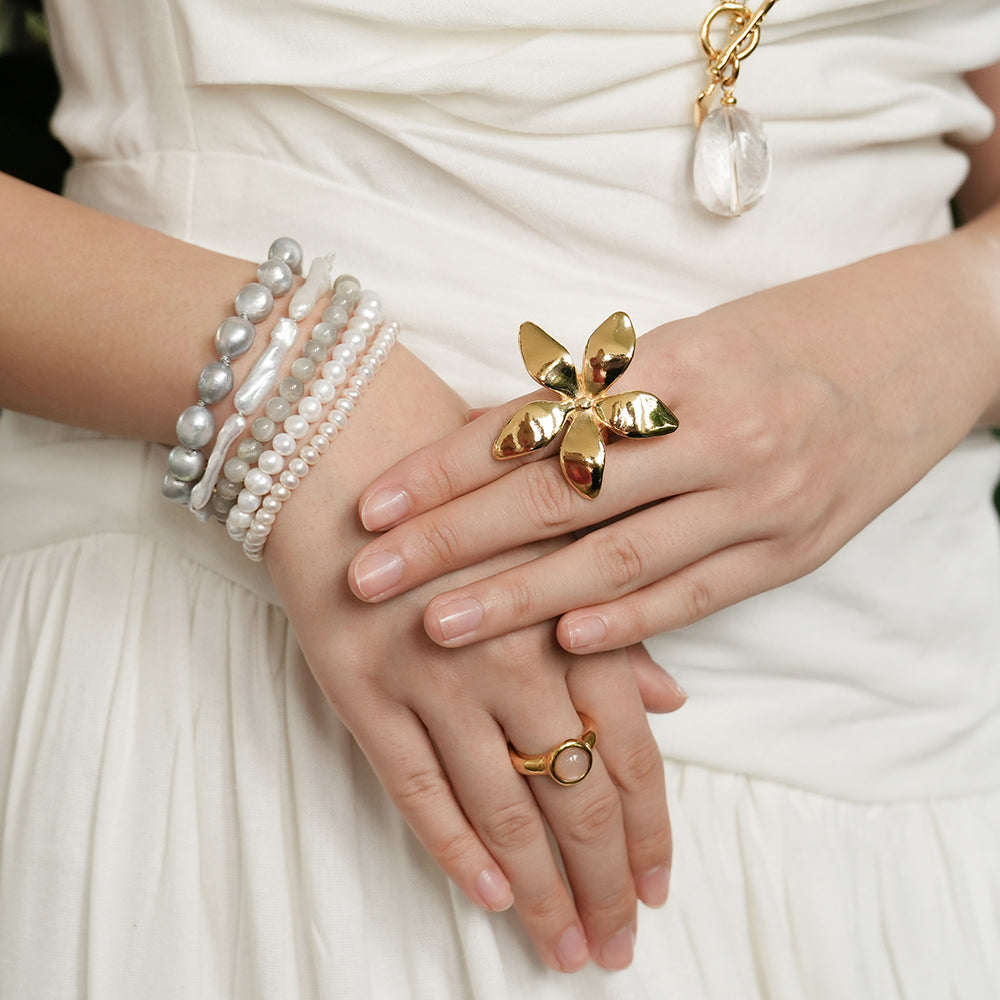 Velatti Five Strand Bracelet with Freshwater Pearls & Moonstone