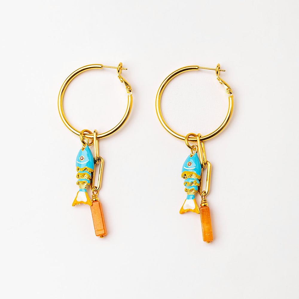 Velatti Hoops with Gems and Fish Charm