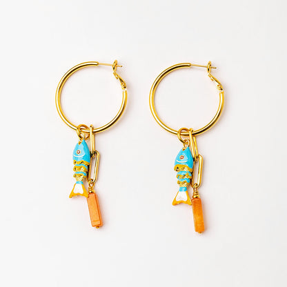 Velatti Hoops with Gems and Fish Charm