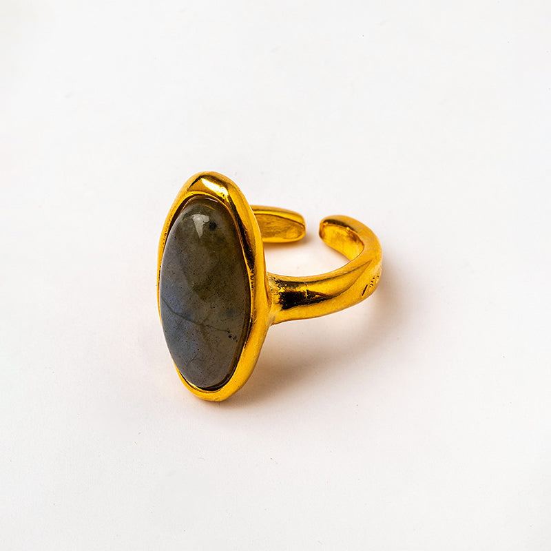 Velatti Oval Gemstone Long Ring