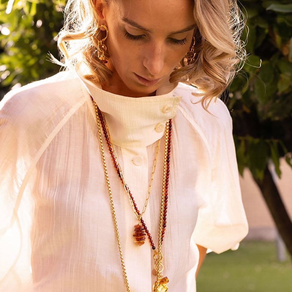 Velatti Stacked Amber Link Chain Necklace