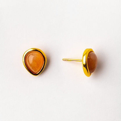 gold plated peach moonstone teardrop stud earrings