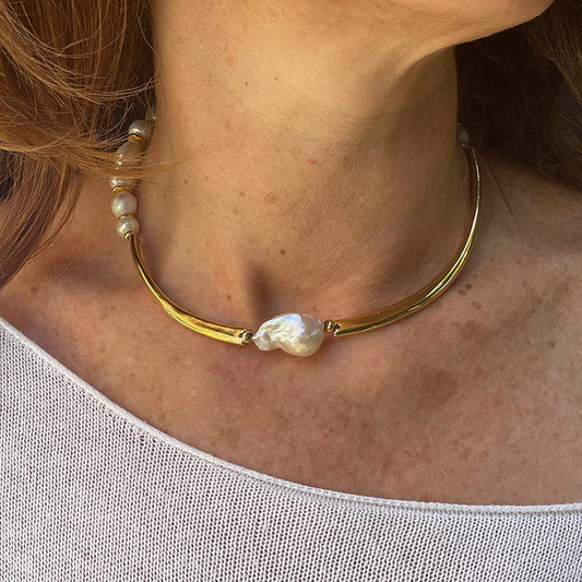 Velatti Choker with Baroque & Freshwater Pearls