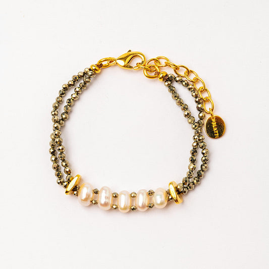 Velatti Bracelet with Pyrite & Freshwater Pearls