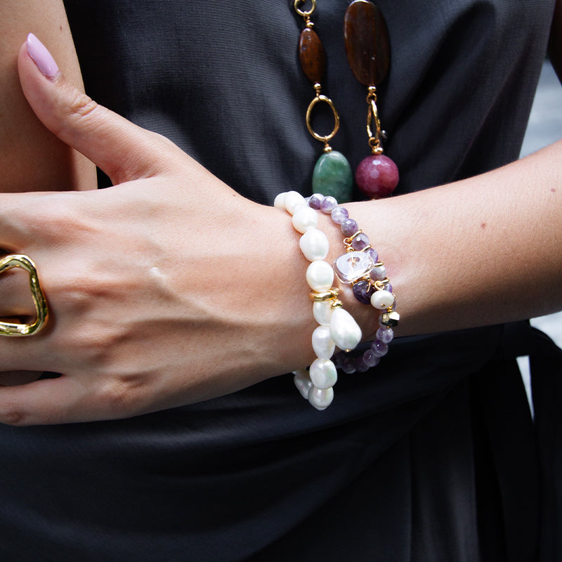 Velatti Pearl or Aquamarine Stretch Bracelet