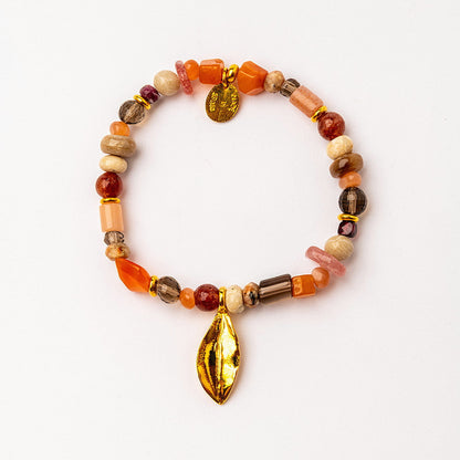Velatti Gemstone Bracelet with Leaf Charm