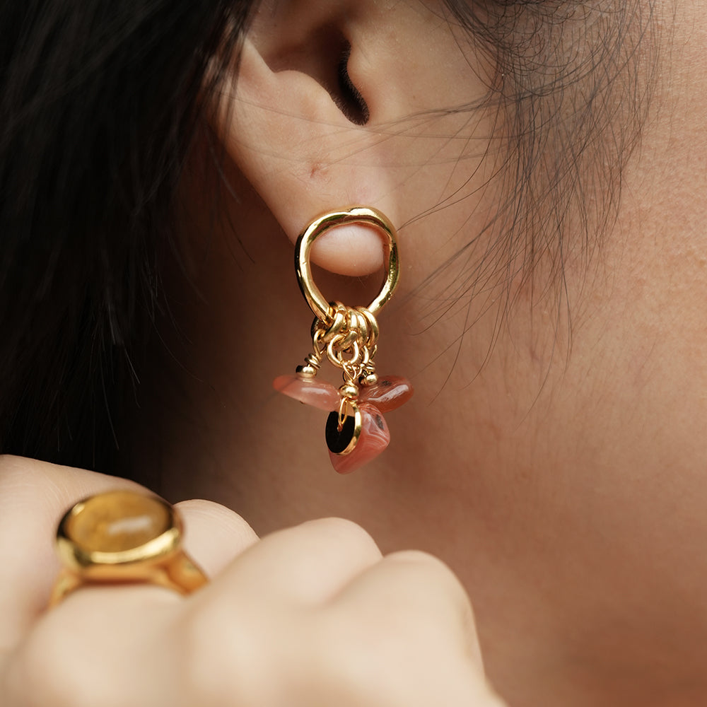 Velatti Circle Gemdrop Earrings with Red Jasper