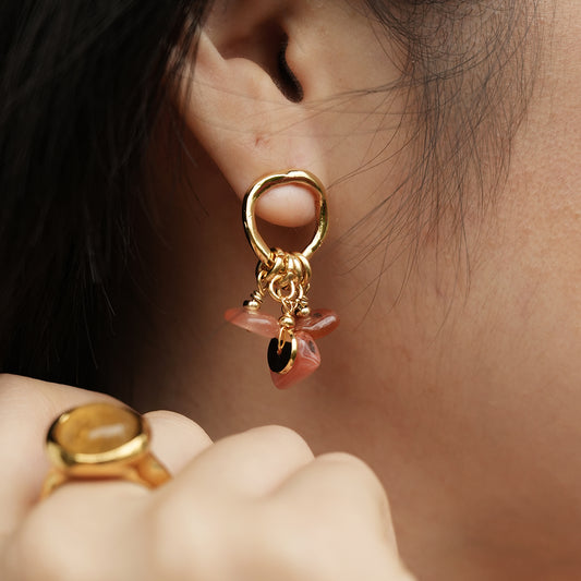 Velatti Circle Gemdrop Earrings with Red Jasper