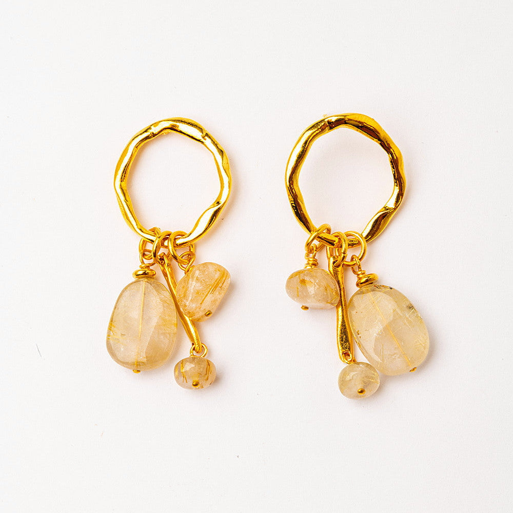 Velatti Large Circle Studs with Rutilated Quartz