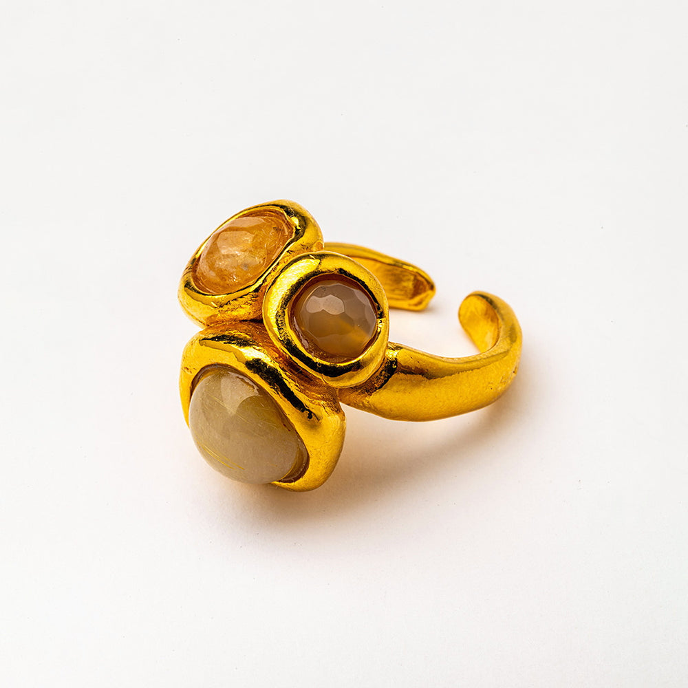 Velatti Curved Triple Gem Ring