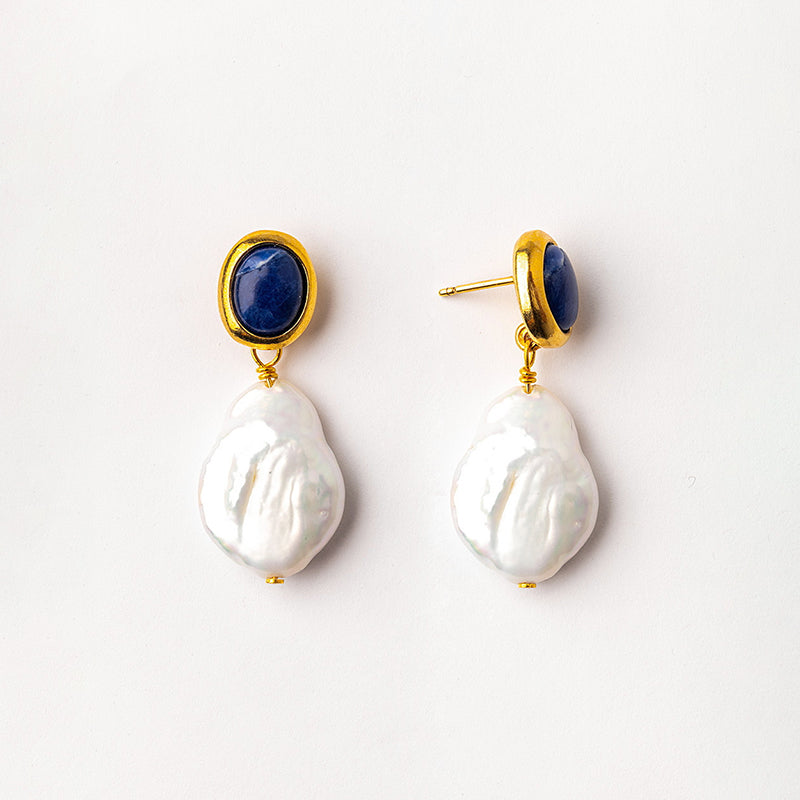 Velatti Gem & Coin Pearl Drop Earrings