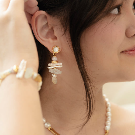 Velatti Stacked Pearls & Gems Earrings