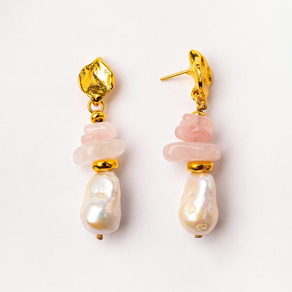 Velatti Stacked Gems & Baroque Pearl Earrings