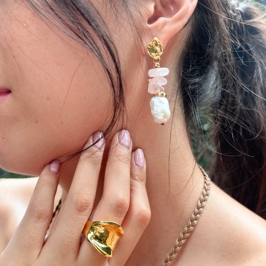 Velatti Stacked Gems & Baroque Pearl Earrings