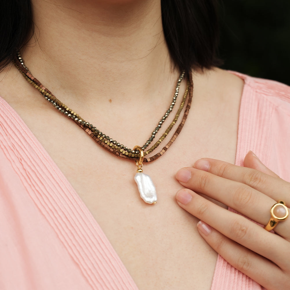 Velatti Necklace with Pyrite, Hematite and Freshwater Pearls