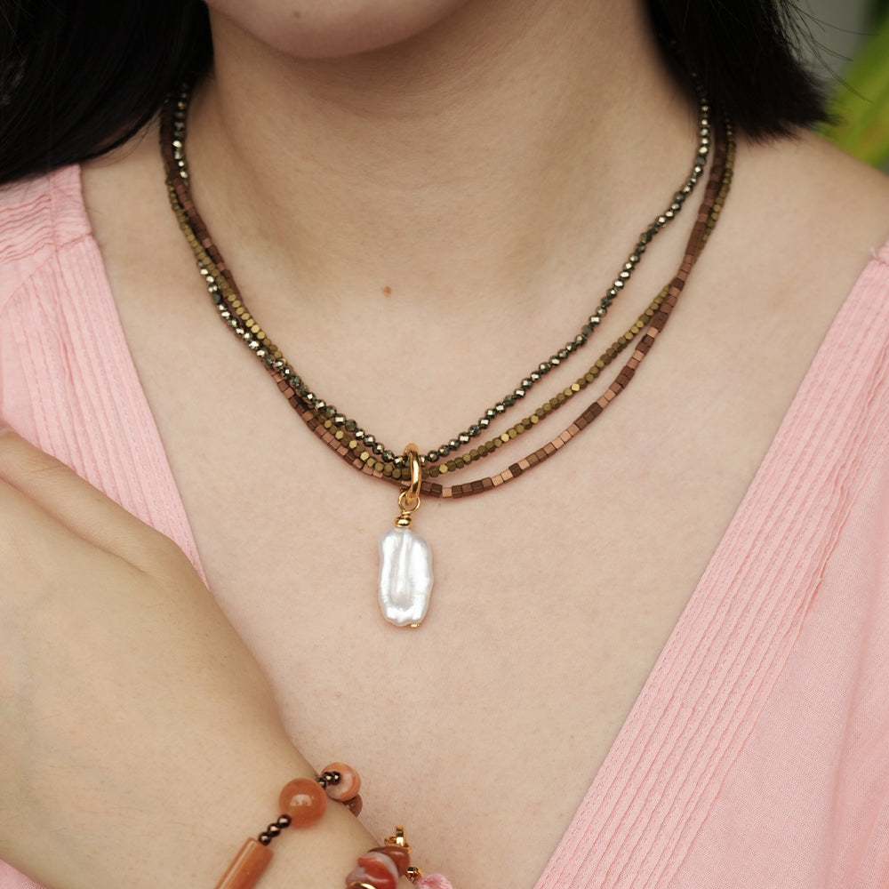 Velatti Necklace with Pyrite, Hematite and Freshwater Pearls