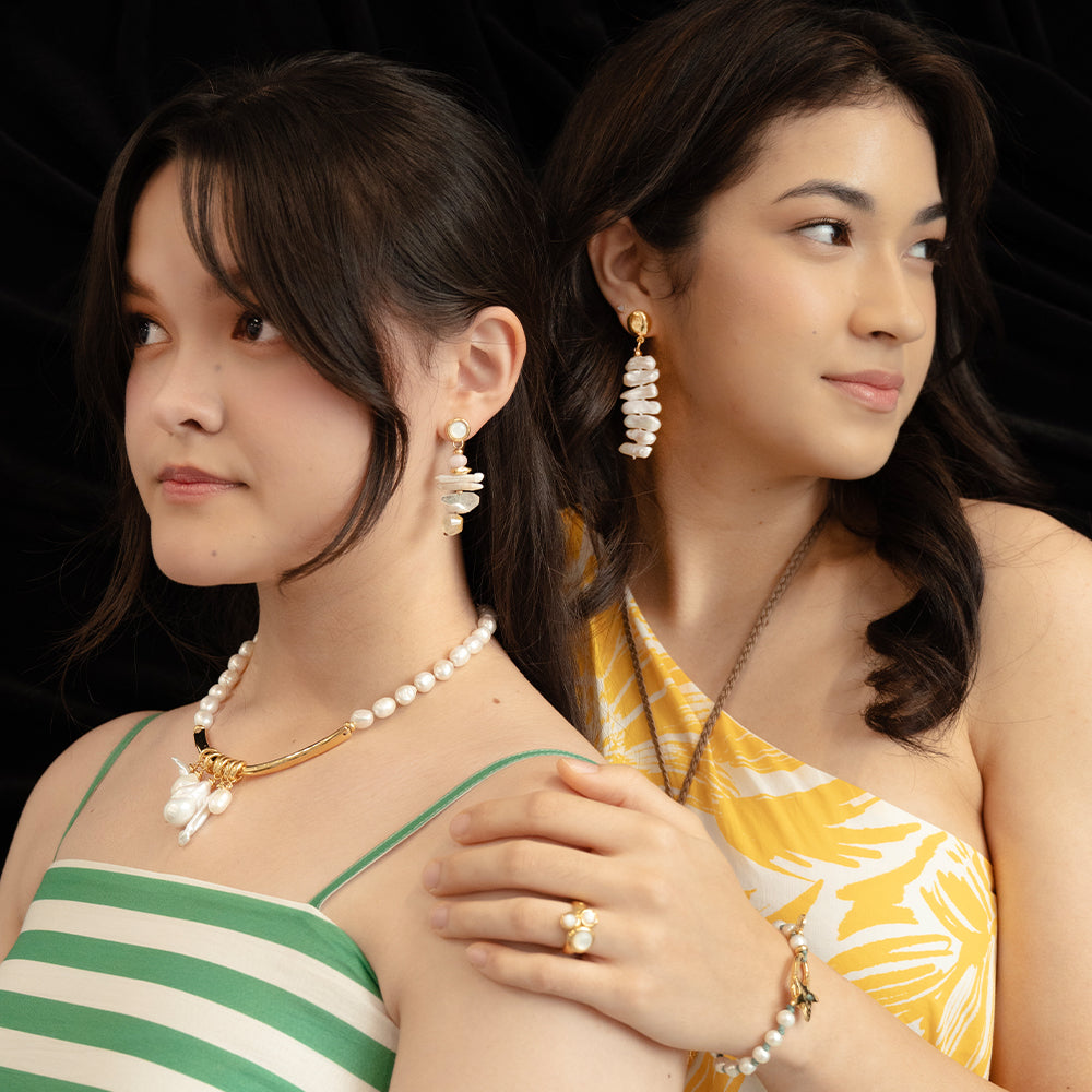 Velatti Stacked Pearls & Gems Earrings