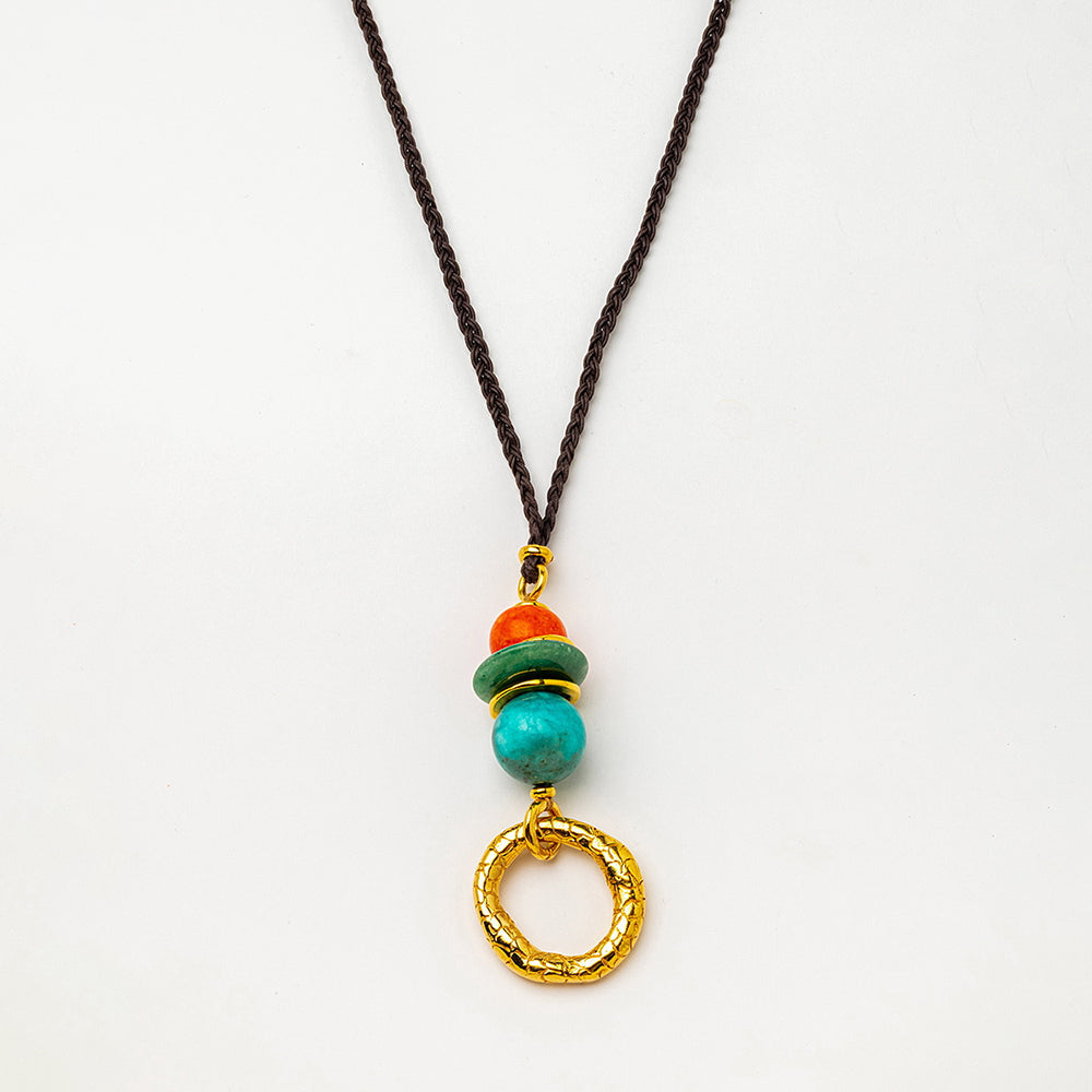 Velatti Hand Braided Cotton Necklace with Gem Stack