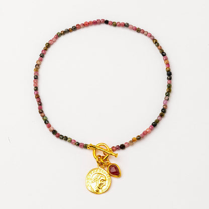 Velatti Gemstone Necklace with Medallion and Gem