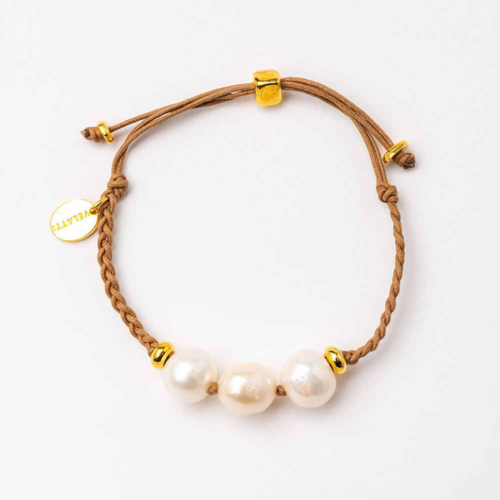 Velatti Hand Braided Triple Freshwater Pearl Bracelet