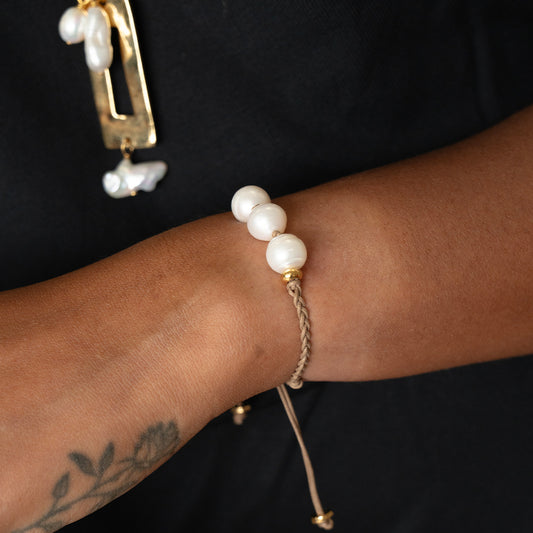 Velatti Hand Braided Triple Freshwater Pearl Bracelet
