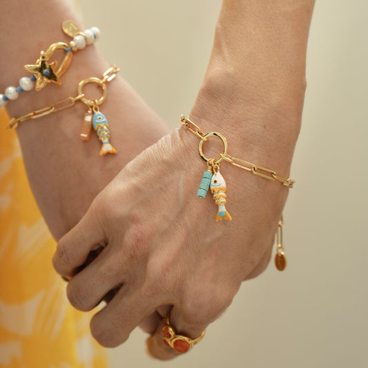 Velatti Gem & Fish Charm Bracelet