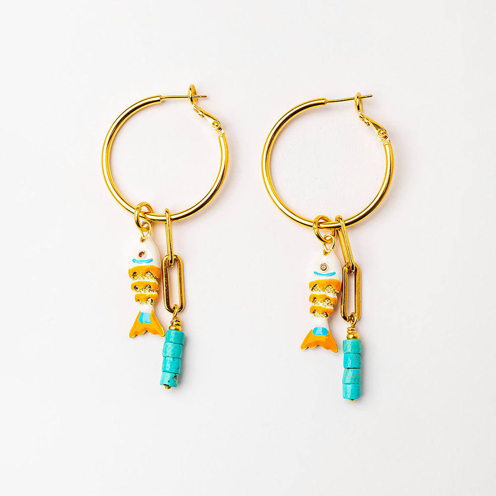 Velatti Hoops with Gems and Fish Charm