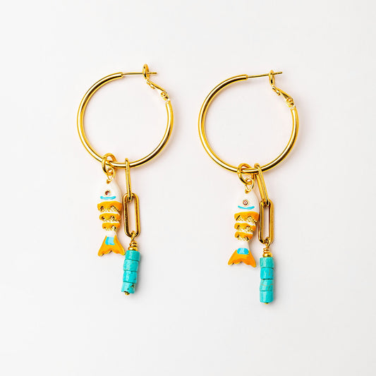 Velatti Hoops with Gems and Fish Charm