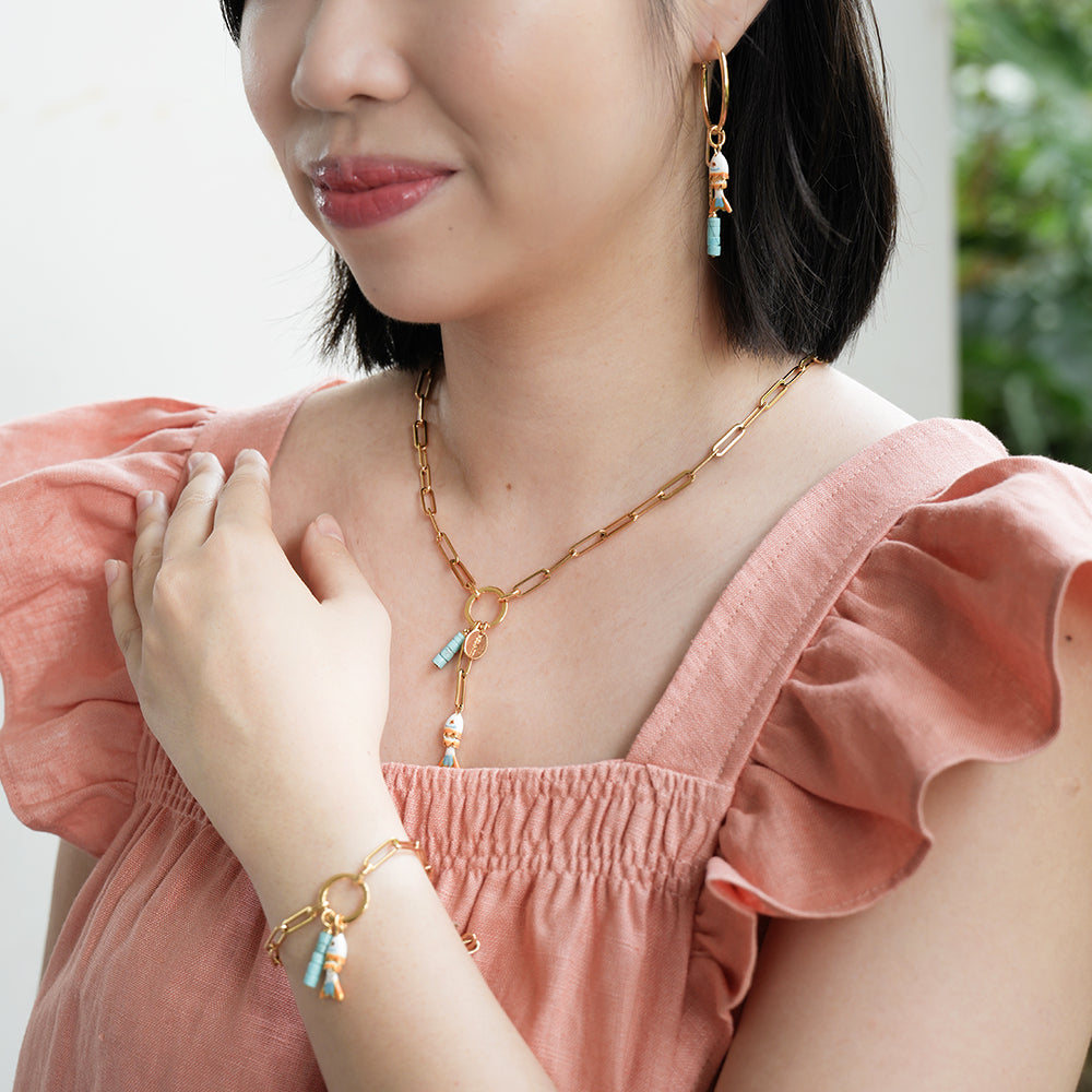 Velatti Gem & Fish Charm Link Chain Necklace