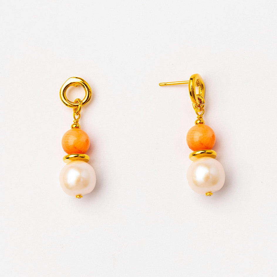 velatti coral and freshwater pearl stacked earrings