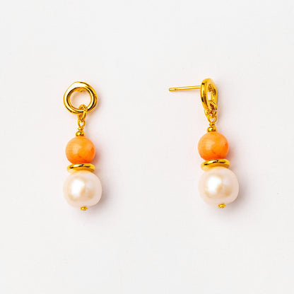 velatti coral and freshwater pearl stacked earrings