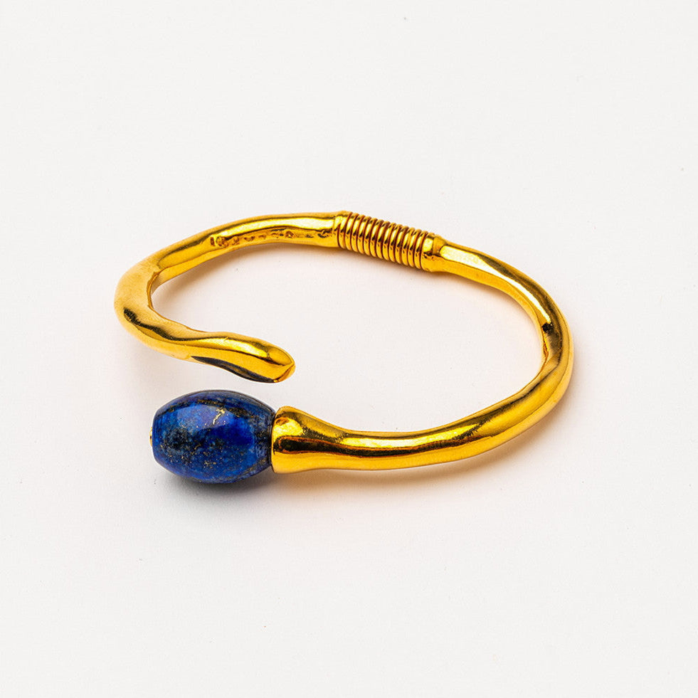 velatti gold plated spring hinge cuff with lapis