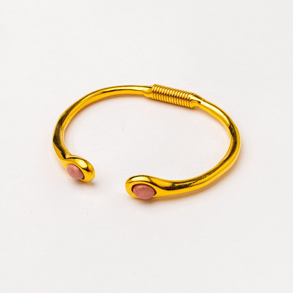 velatti gold plated spring hinge cuff with rodonite